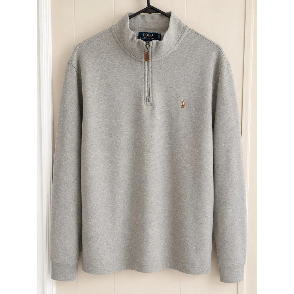 Polo Ralph Lauren Mens Estate Rib Quarter Zip Pullover Heather Grey XL